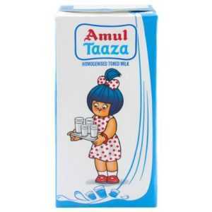 Amul Taaza Homogenised Toned Long Life Milk 1 L (Tetra Pak)