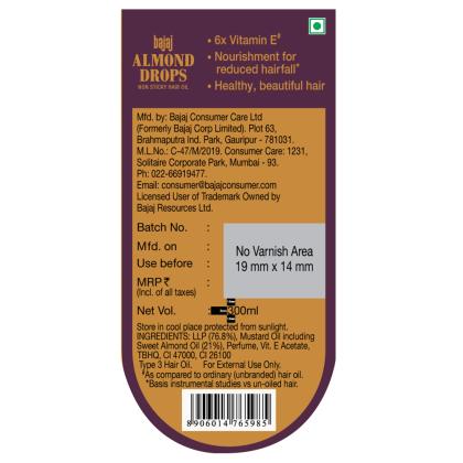 Buy Bajaj Almond Drops NonSticky Hair Oil  Infused With Almond  Argan Oil  Provides 3Way Damage Protection Online at Best Price of Rs 89  bigbasket