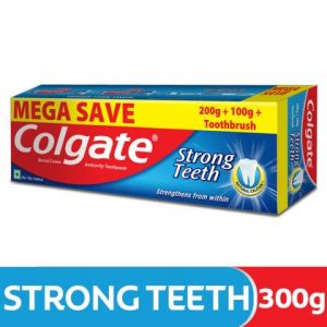Colgate Strong Teeth Dental Cream Toothpaste with Toothbrush Free (200 g + 100 g)