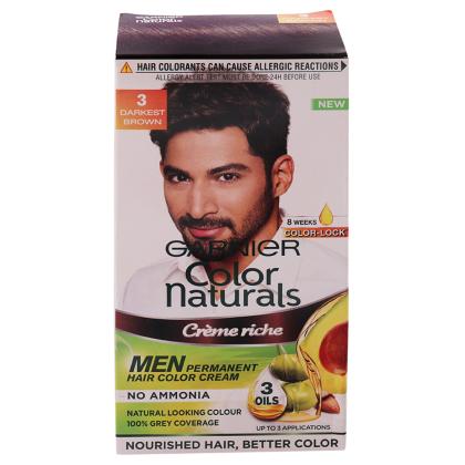 Garnier Color Naturals Creme Riche Ammonia Free Permanent Men Hair Color,  Darkest Brown (3) (30 ml + 30 g) | Basket Hunt