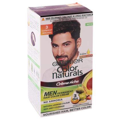 Garnier Color Naturals Creme Riche Ammonia Free Permanent Men Hair Color,  Darkest Brown (3) (30 ml + 30 g) | Basket Hunt