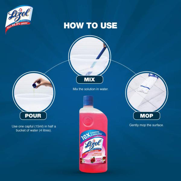 Lizol Floral Disinfectant Surface & Floor Cleaner 500 ml (Pack of 3) - Image 4