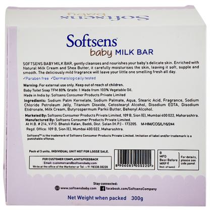 Softsens Baby Milk Bar Soap 100 g (Pack of 3) - Image 2