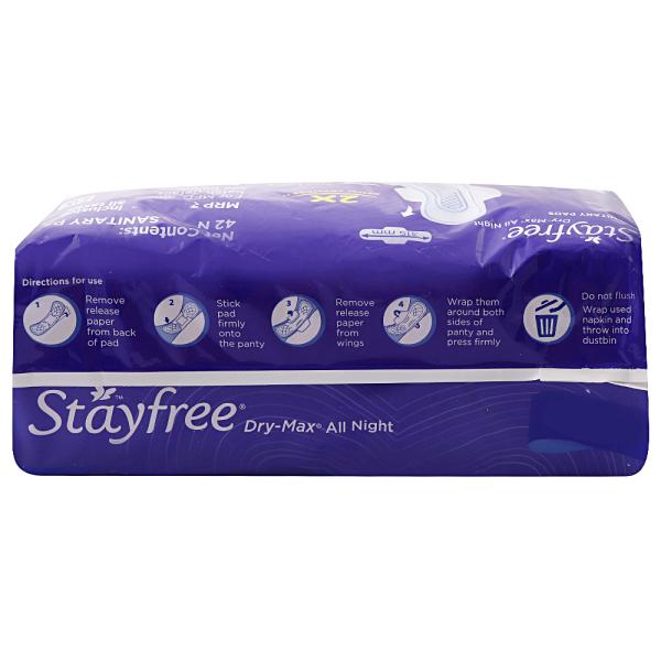 Stayfree All Night Ultra-Dry Max Sanitary Napkin with Wings (XL) 42 pads - Image 3