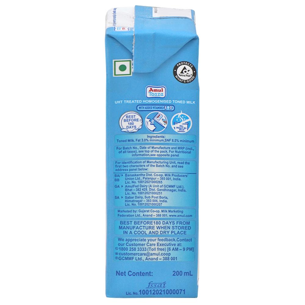 Amul Taaza Toned Long Life Milk 200 ml (Tetra Pak) - Image 3