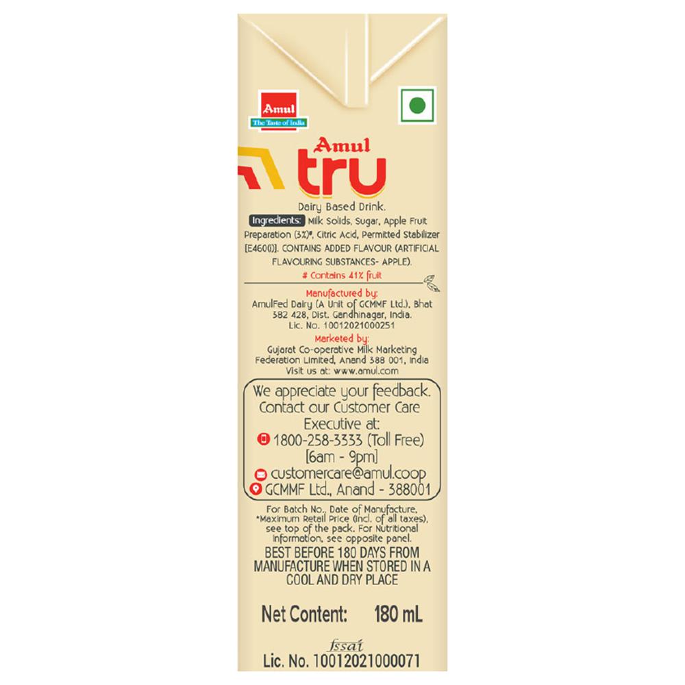 Amul Tru Apple Fruit Nutrition 180 ml (Tetra Pak) | Basket Hunt