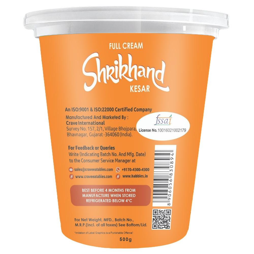 Crave Eatables Bachubhai's Full Cream Kesar Shrikhand 500 g (Cup) - Image 2