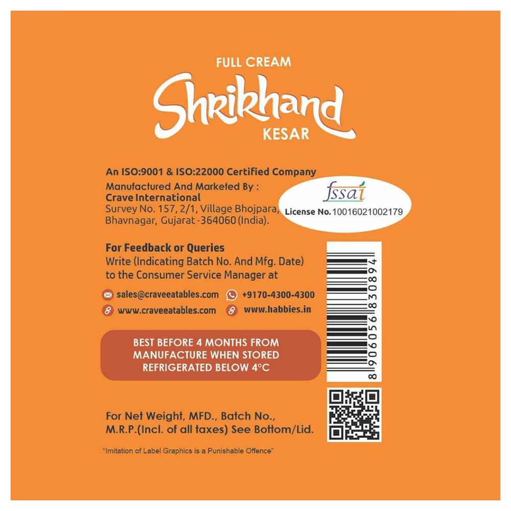 Crave Eatables Bachubhai's Full Cream Kesar Shrikhand 500 g (Cup) - Image 8