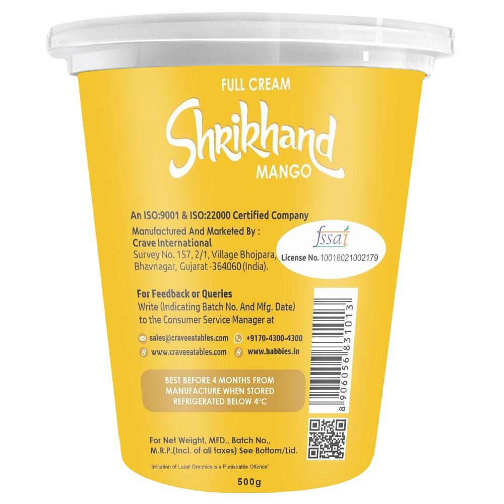 Crave Eatables Bachubhai's Full Cream Mango Shrikhand 500 g (Cup) - Image 2