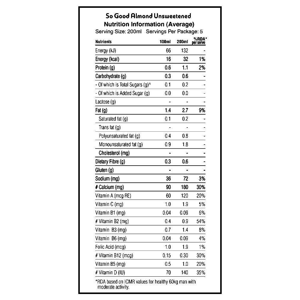 So Good Natural Unsweetened Almond Fresh Milk 1 L (Tetra Pak) - Image 5