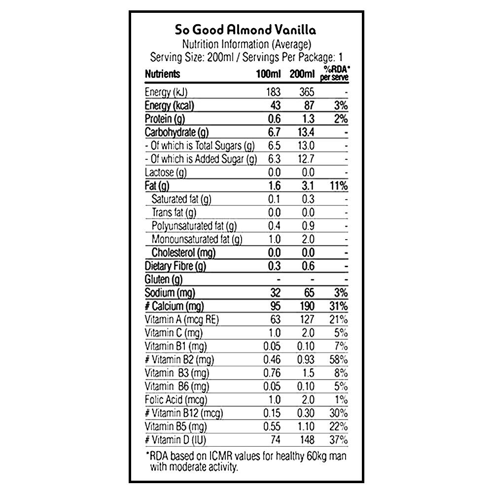 So Good Vanilla Flavoured Almond Fresh Milk 200 ml (Tetra Pak) - Image 5