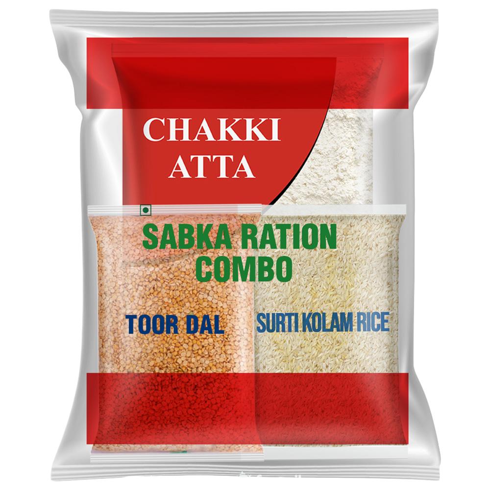 Atta Dal Rice Combo - Chakki Atta 5 kg + Toor Dal 2 kg + Surti Kolam Rice 2 kg - Image 2