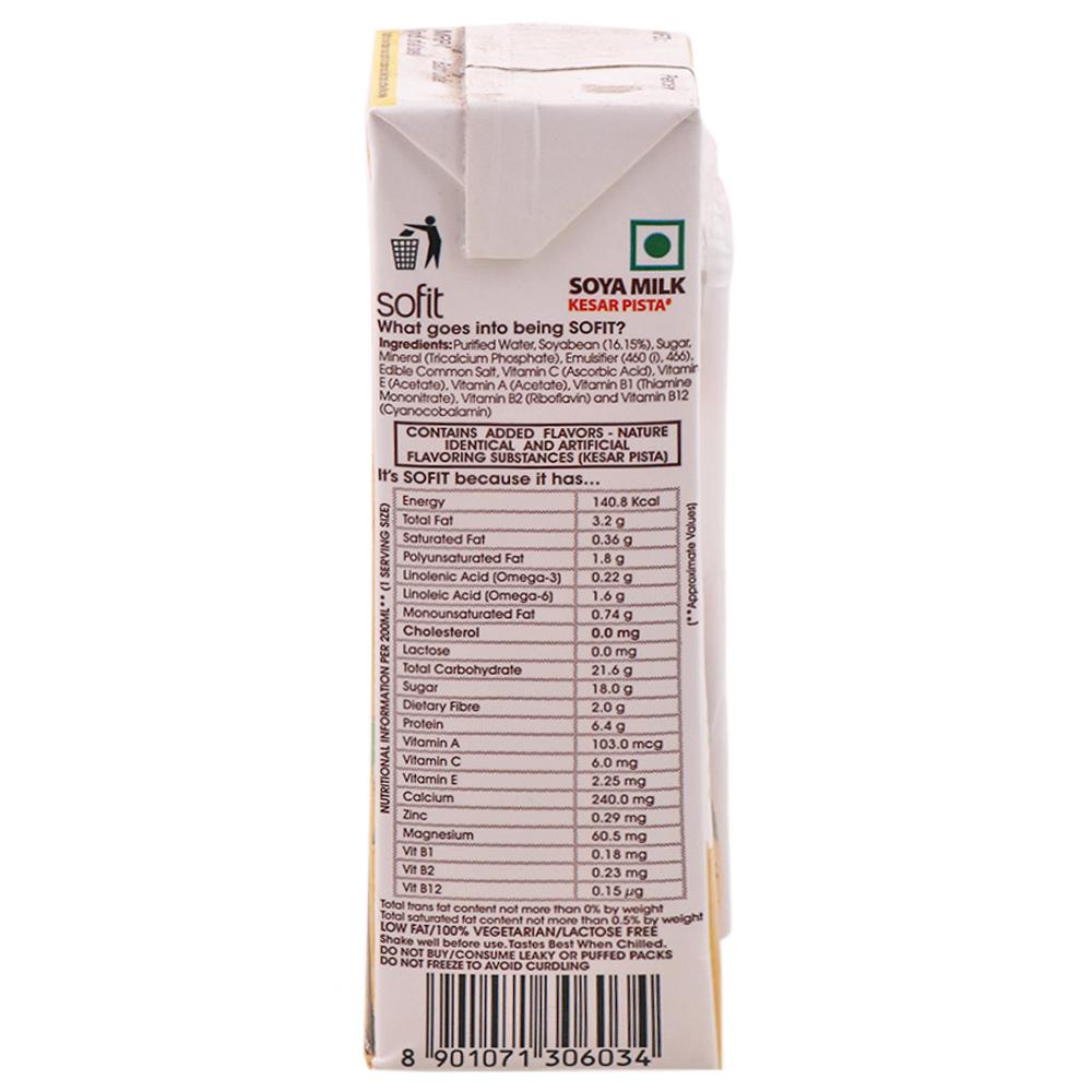 Sofit Kesar Pista Flavoured Soya Milk 200 ml (Tetra Pack) - Image 3