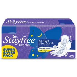 Stayfree All Night Ultra-Dry Max Sanitary Napkin with Wings (XL) 42 pads