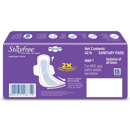 Stayfree All Night Ultra-Dry Max Sanitary Napkin with Wings (XL) 42 pads - Image 2
