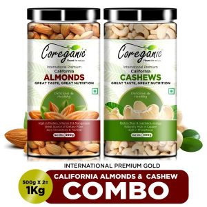 Coreganic 100% Natural International Premium California Almonds & Cashews Combo 500 g (Pack of 2)
