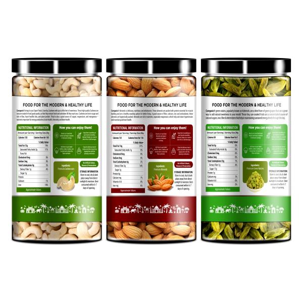 Coreganic 100% Natural Premium Dry Fruits Combo Almonds, Cashews & Raisins 500 g (Pack of 3) - Image 2