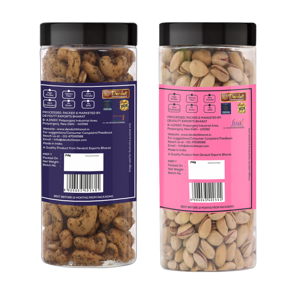 D'Nature Fresh Dry Fruits Combo Pack(Black Pepper Cashew, Pista) 250g Jar Each - Image 2