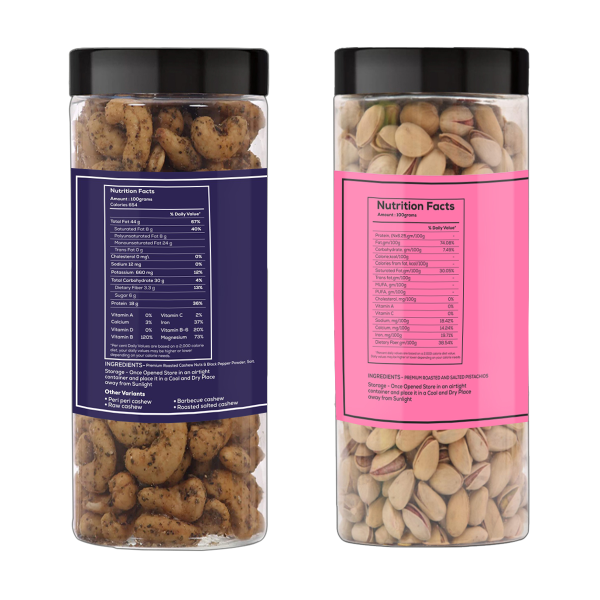 D'Nature Fresh Dry Fruits Combo Pack(Black Pepper Cashew, Pista) 250g Jar Each - Image 3