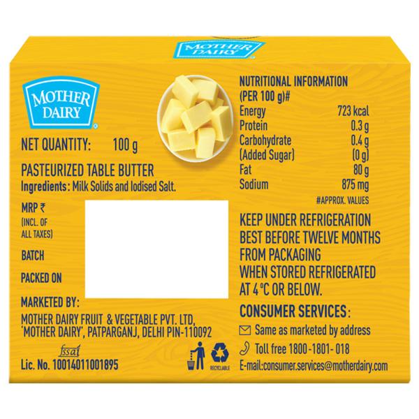 Mother Dairy Table Butter 100 g (Carton) - Image 4