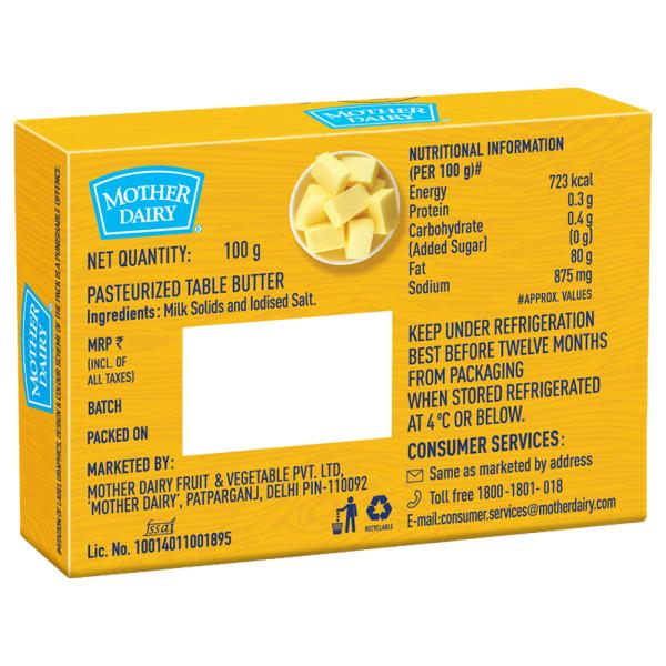Mother Dairy Table Butter 100 g (Carton) - Image 3