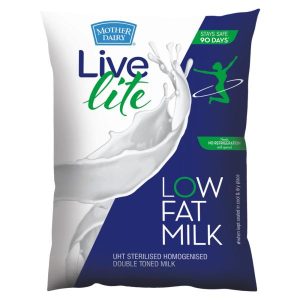 Mother Dairy Livelite Double Toned Low Fat Milk 180 ml (ESL pouch)
